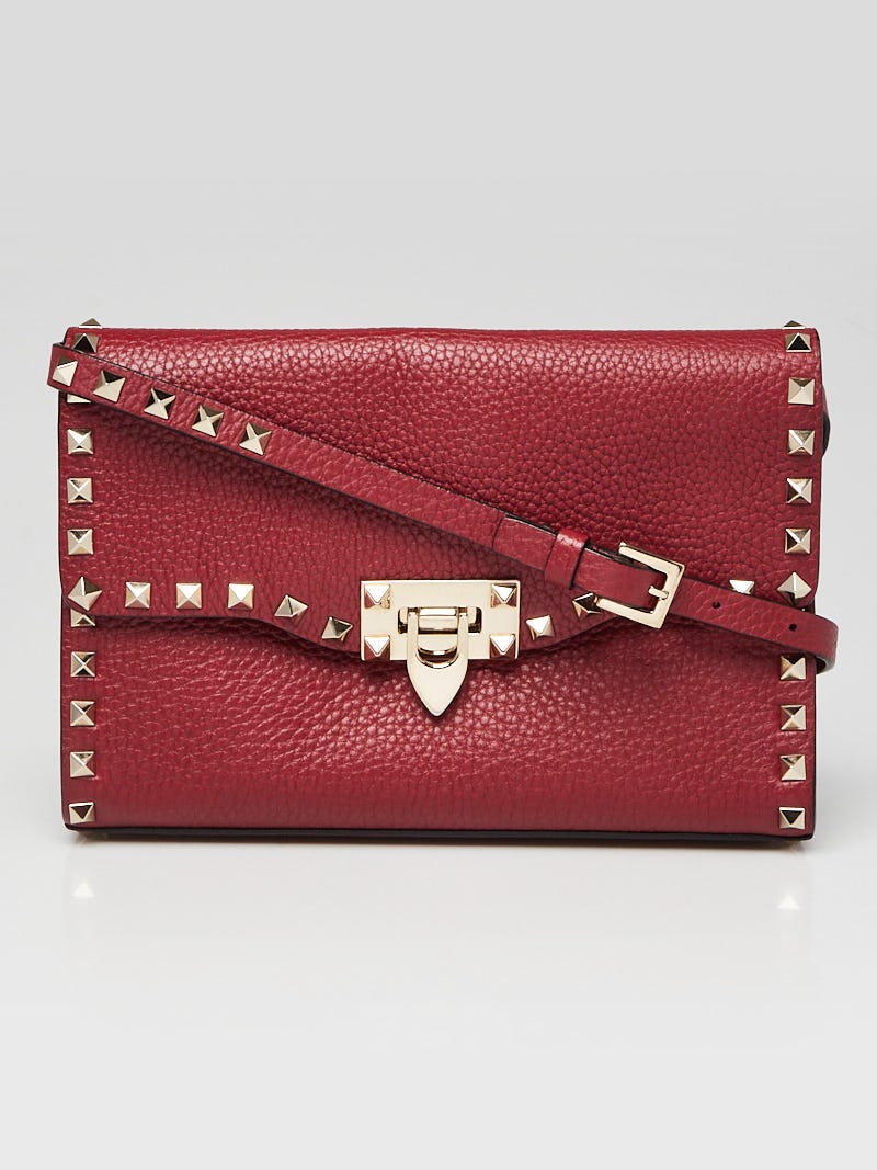 Valentino Red Pebbled Leather Rockstud Double Handle Crossbody Satchel