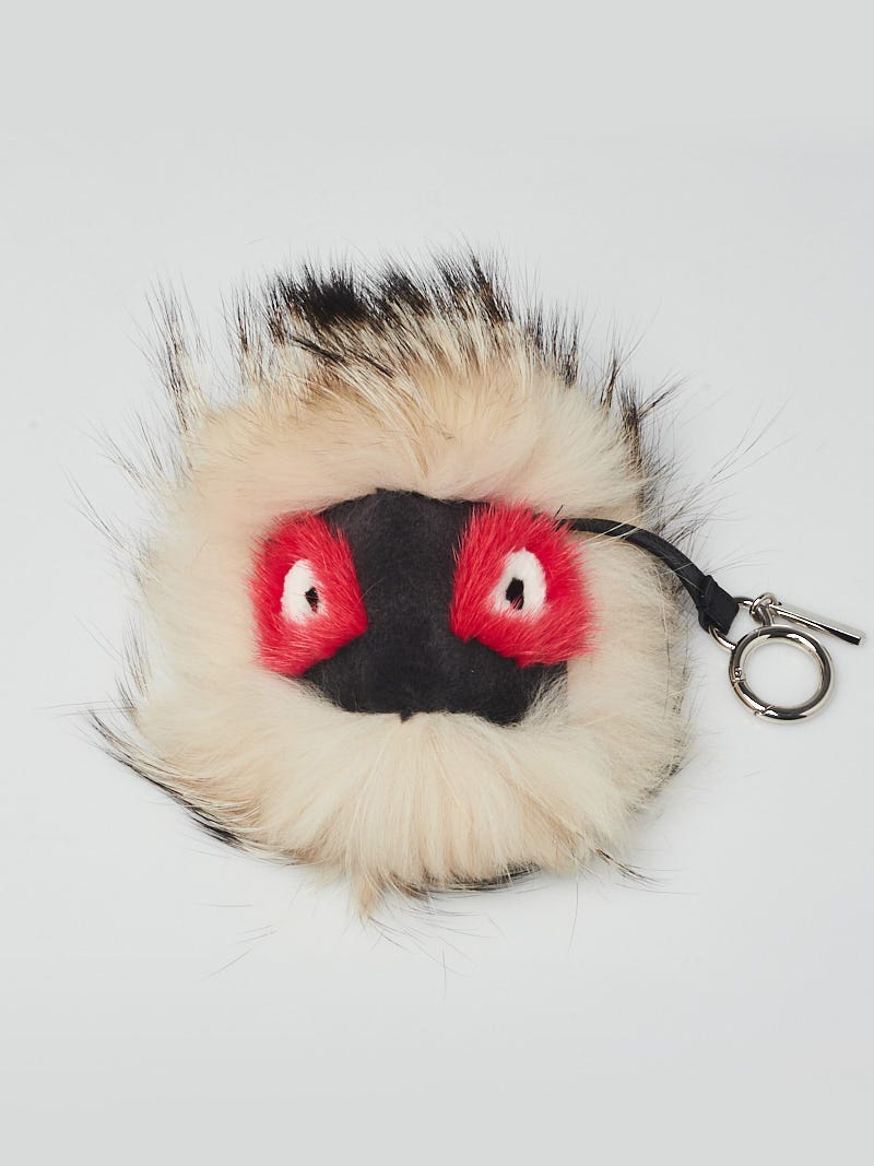 Fendi Black Leather And Fur Monster Keyring for Men