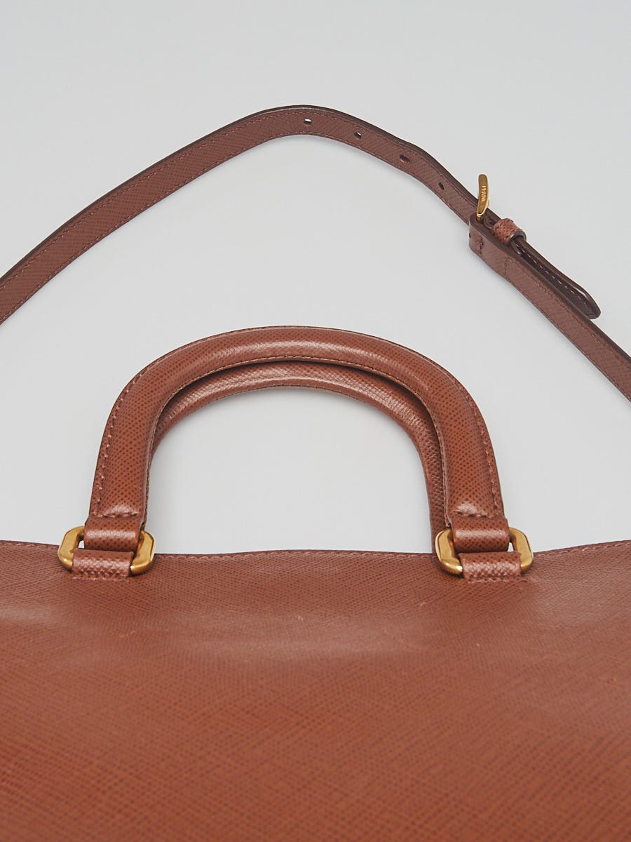 Prada Brown Saffiano Leather Dome Shopping Bag BN2630