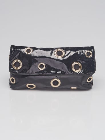 Stella McCartney Black Vinyl Fold Over Grommet Clutch Bag