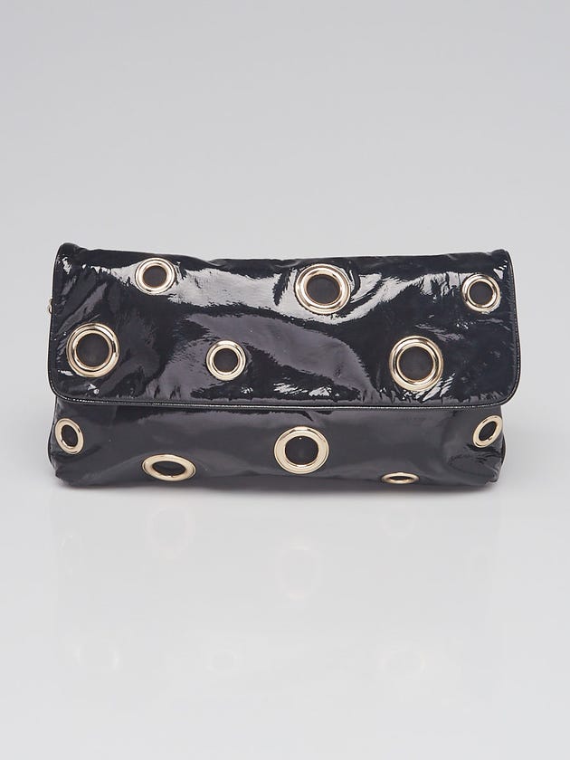Stella McCartney Black Vinyl Fold Over Grommet Clutch Bag