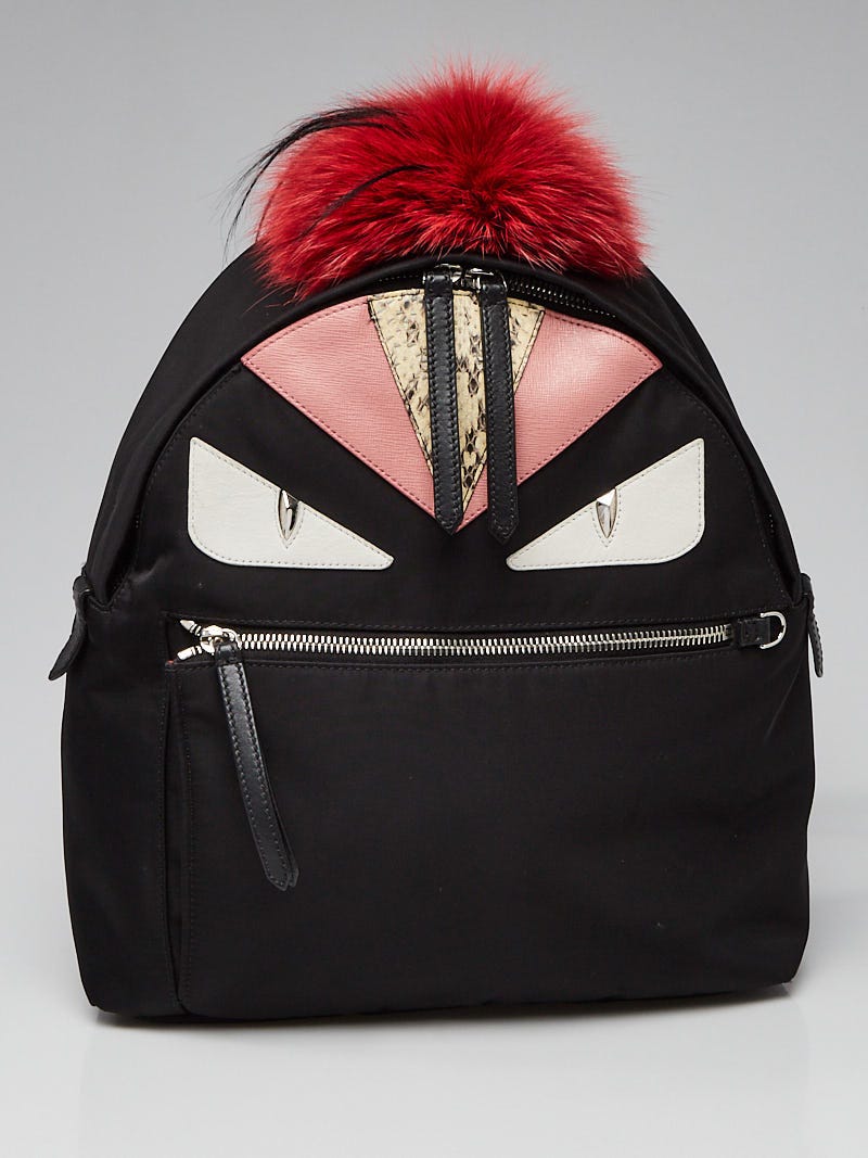 Fendi Black Nylon/Leather/Snakeskin Medium Monster Eyes Backpack Bag -  8BZ035 - Yoogi's Closet