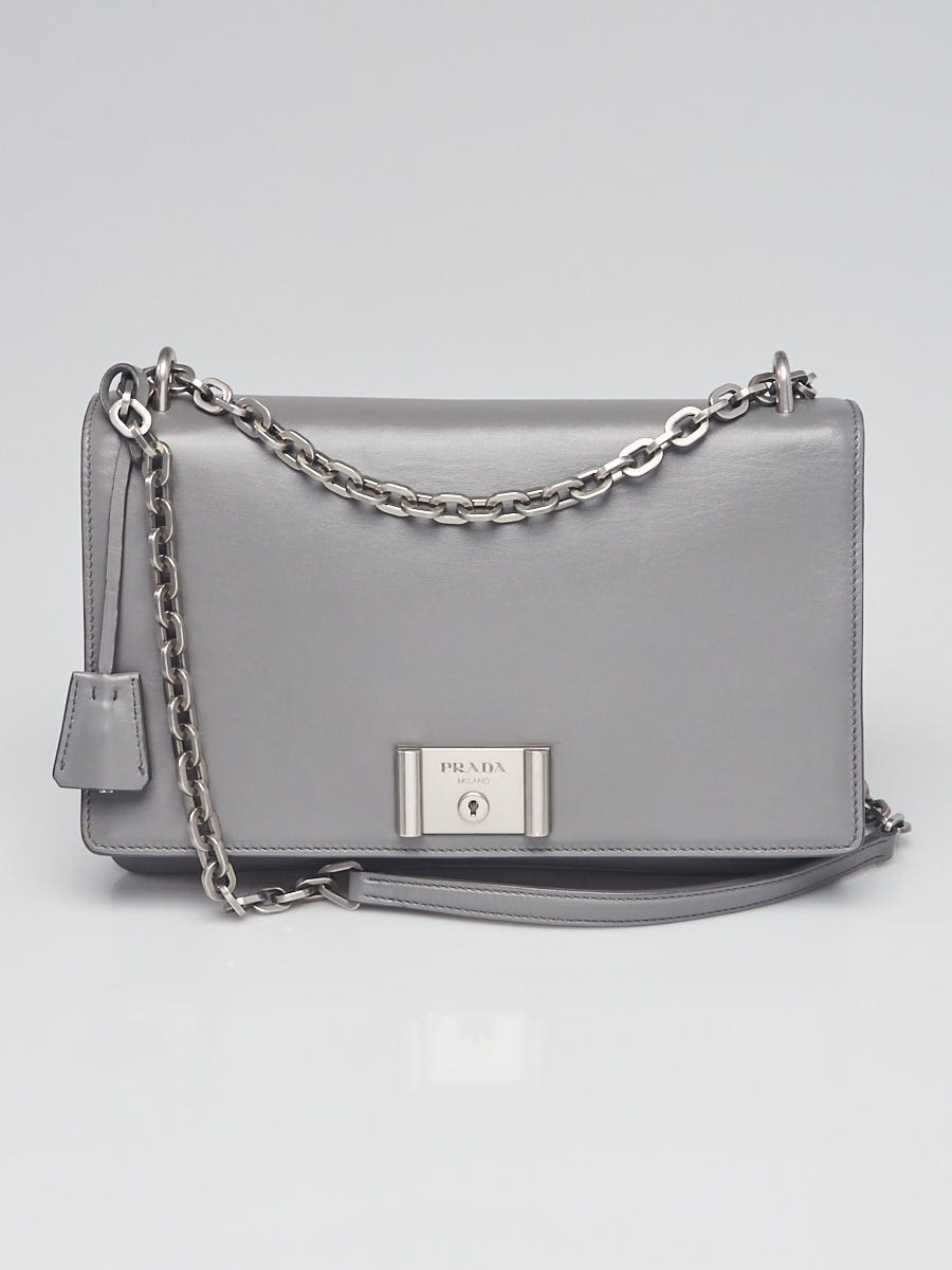 Prada Grey Nappa Leather Lip Print Shoulder Bag 1BD028 | Yoogi's