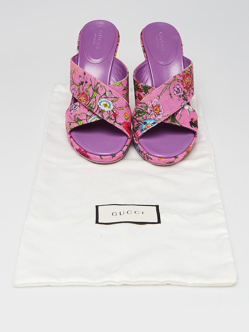 GUCCI flora パープルキャンバス　フラワー　サンダル　花柄　フラワー GUCCI - グッチ GUCCI フローラ 花柄 フラワー 155100 フラット