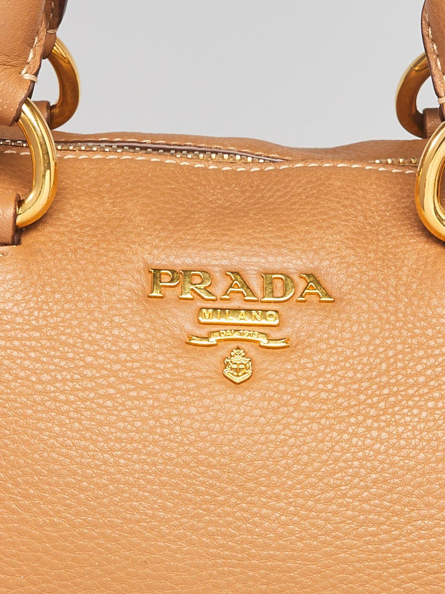 Prada Brown Vitello Daino Leather Bauletto Satchel Bag - Yoogi's Closet