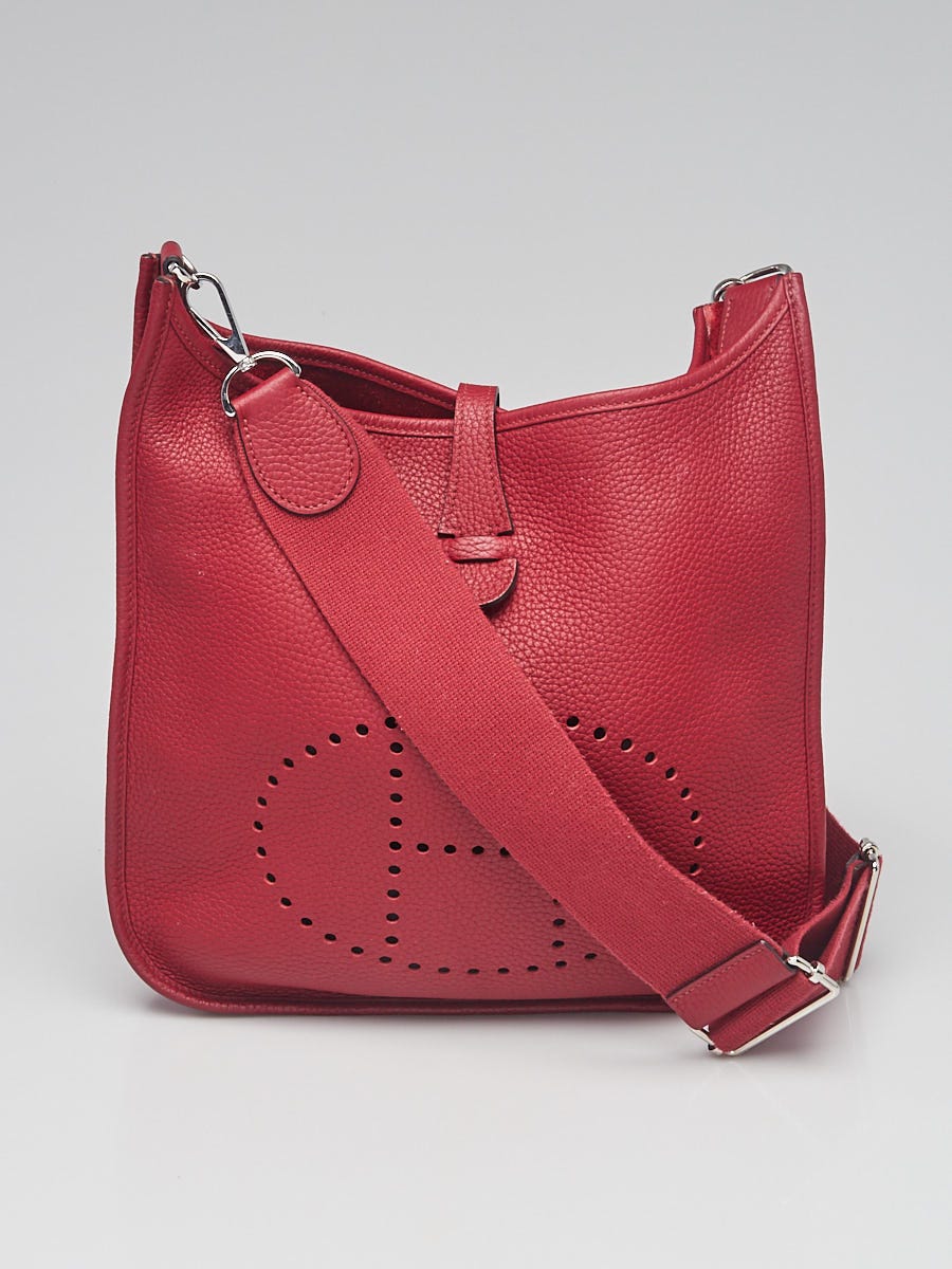 HERMES Evelyne III Clemence Leather Crossbody Bag Red