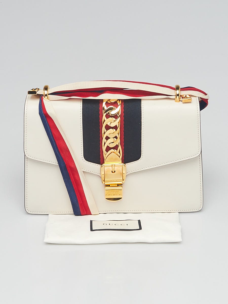 GUCCI Calfskin Small Sylvie Shoulder Bag Off White 1152532