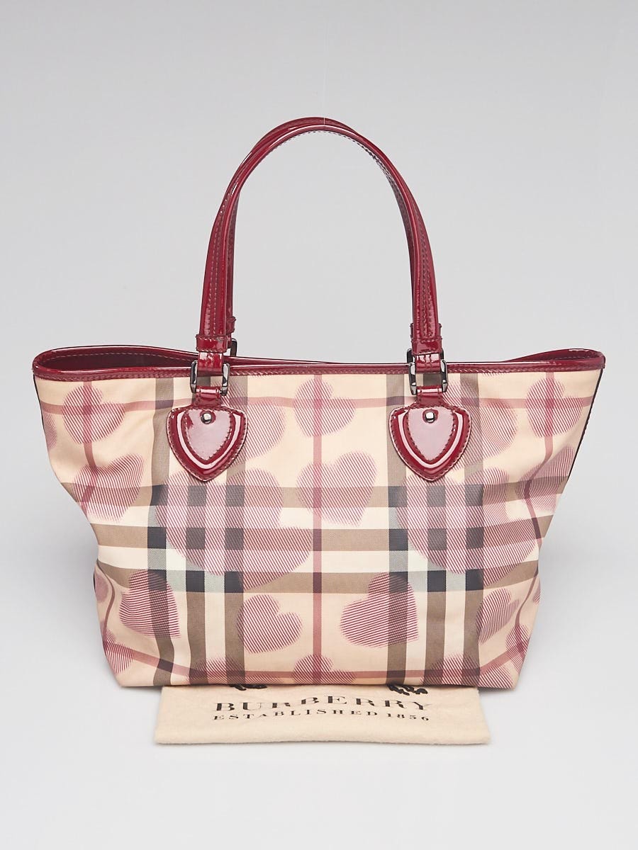 Burberry Berry Patent Leather Supernova Check Canvas Heart Large Tote Bag -  Yoogi's Closet