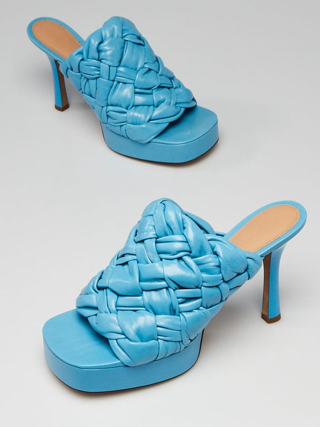 Bottega Veneta Blue Woven Leather BV Board Sandals Size 8/38.5