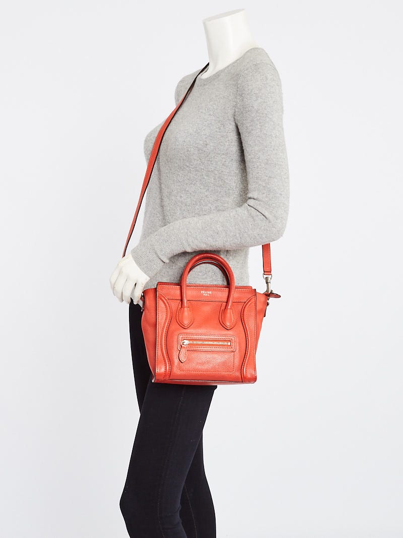 Celine Red Pebbled Calfskin Leather Nano Luggage Bag