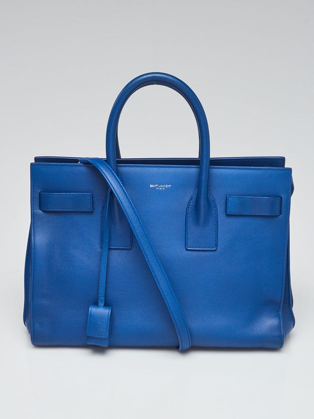 Yves Saint Laurent Blue Leather Small Sac de Jour Tote Bag