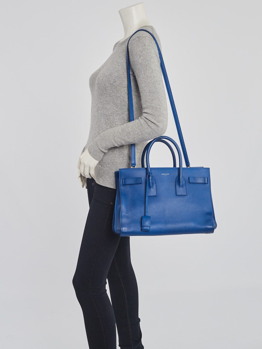 Yves Saint Laurent Blue Leather Small Sac De Jour Tote Bag - Yoogi'S Closet