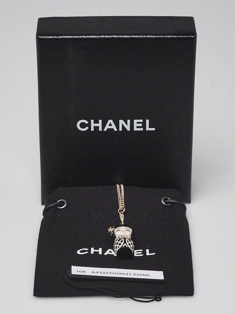 Chanel Black Resin China Doll Drop Pendant Necklace