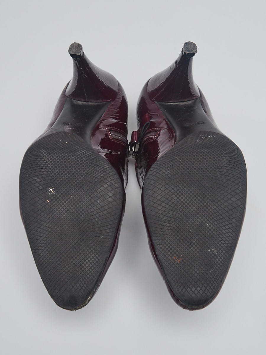 Prada Burgundy Patent Leather Ankle Booties Size 7/37.5