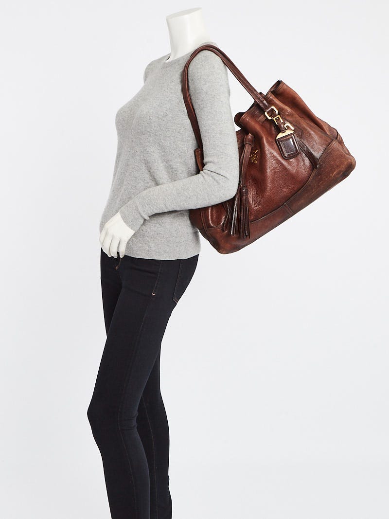 Prada Cacao Cervo Antik Leather Drawstring Shoulder Bag | Yoogi