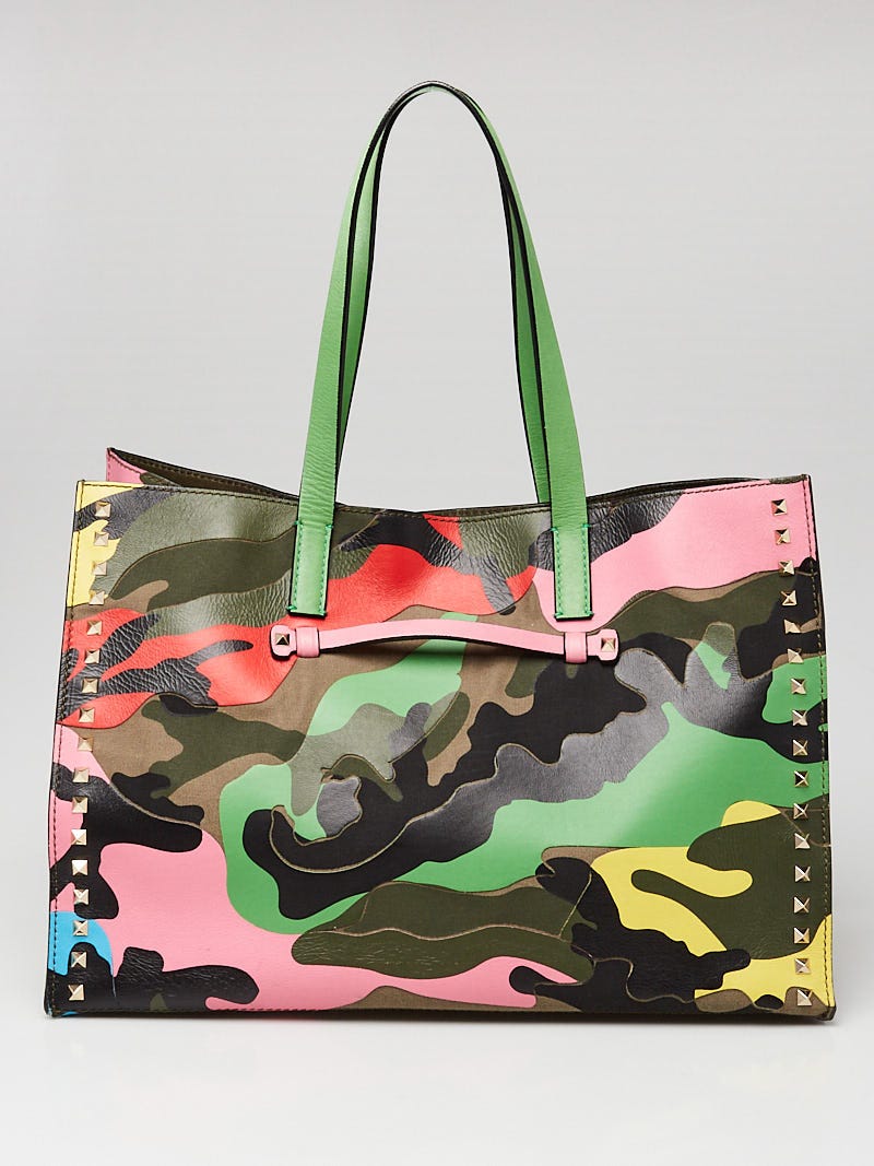 Multicolor Camo Print Leather and Canvas Bag - Closet