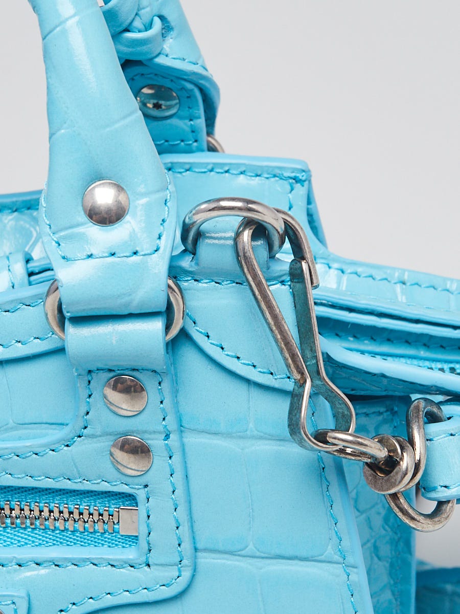 Balenciaga Azur Croc Embossed Leather Neo Classic Nano City Bag