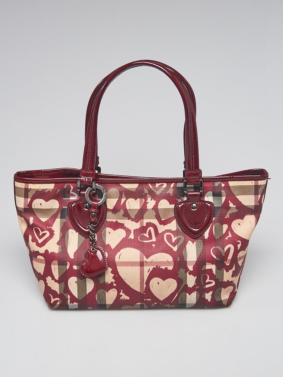 Burberry Red Patent Leather Painted Heart Supernova Coated Canvas Nickie Tote Bag