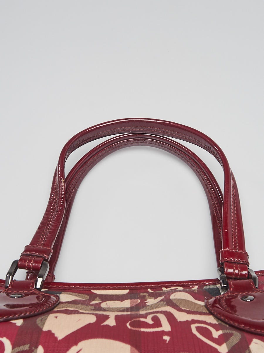 Burberry Red Patent Leather Painted Heart Supernova Coated Canvas Nickie Tote Bag