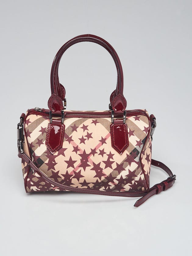 Burberry Beige/Red Supernova Star Check Coated Canvas and Leather Crossbody Bowling Bag