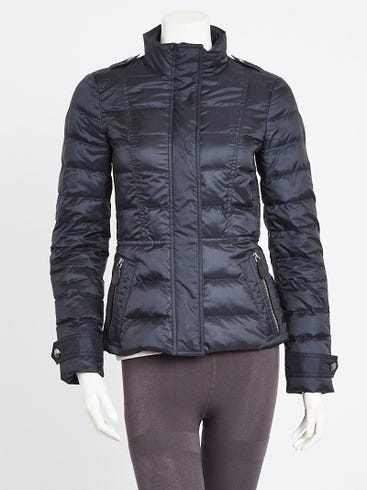 Burberry Navy Blue Quilted Polyester Dalesbury Puffer Zip Jacket Size XS