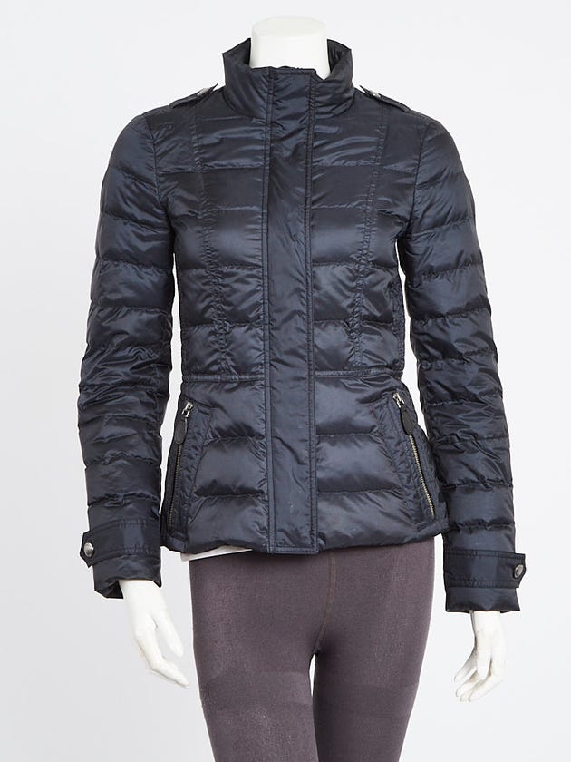 Burberry Navy Blue Quilted Polyester Dalesbury Puffer Zip Jacket Size XS