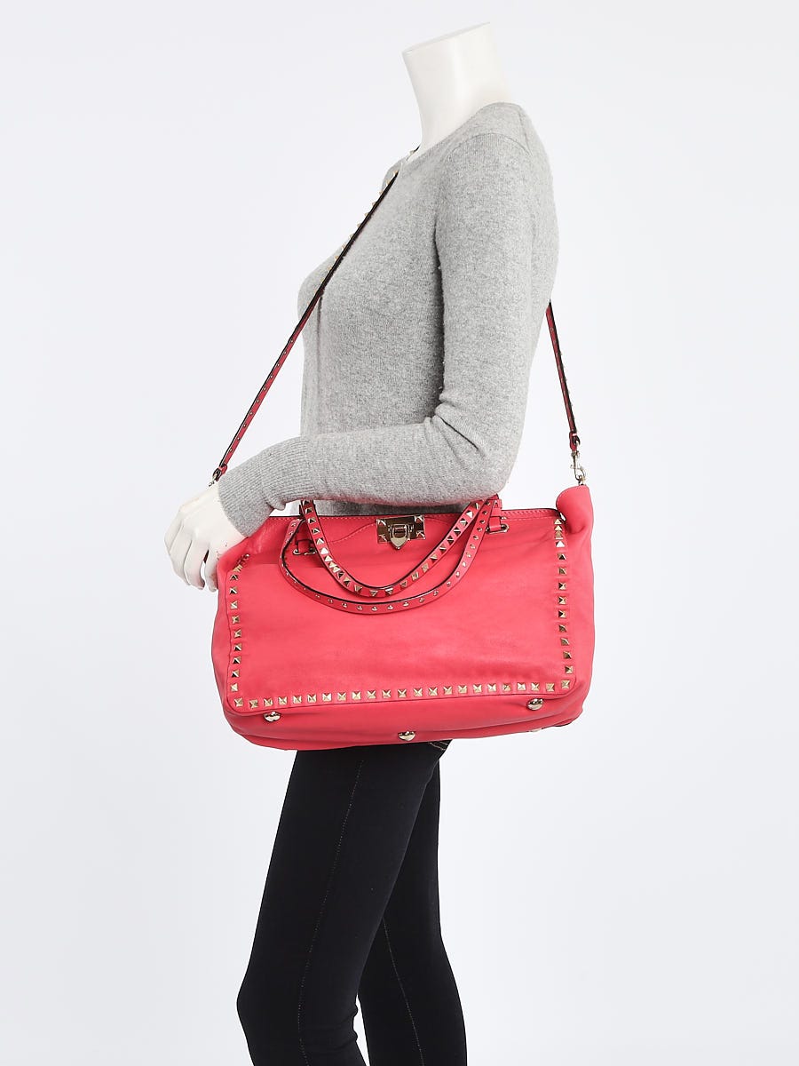 Valentino Pink Leather Rockstud Trapeze Medium Tote Bag