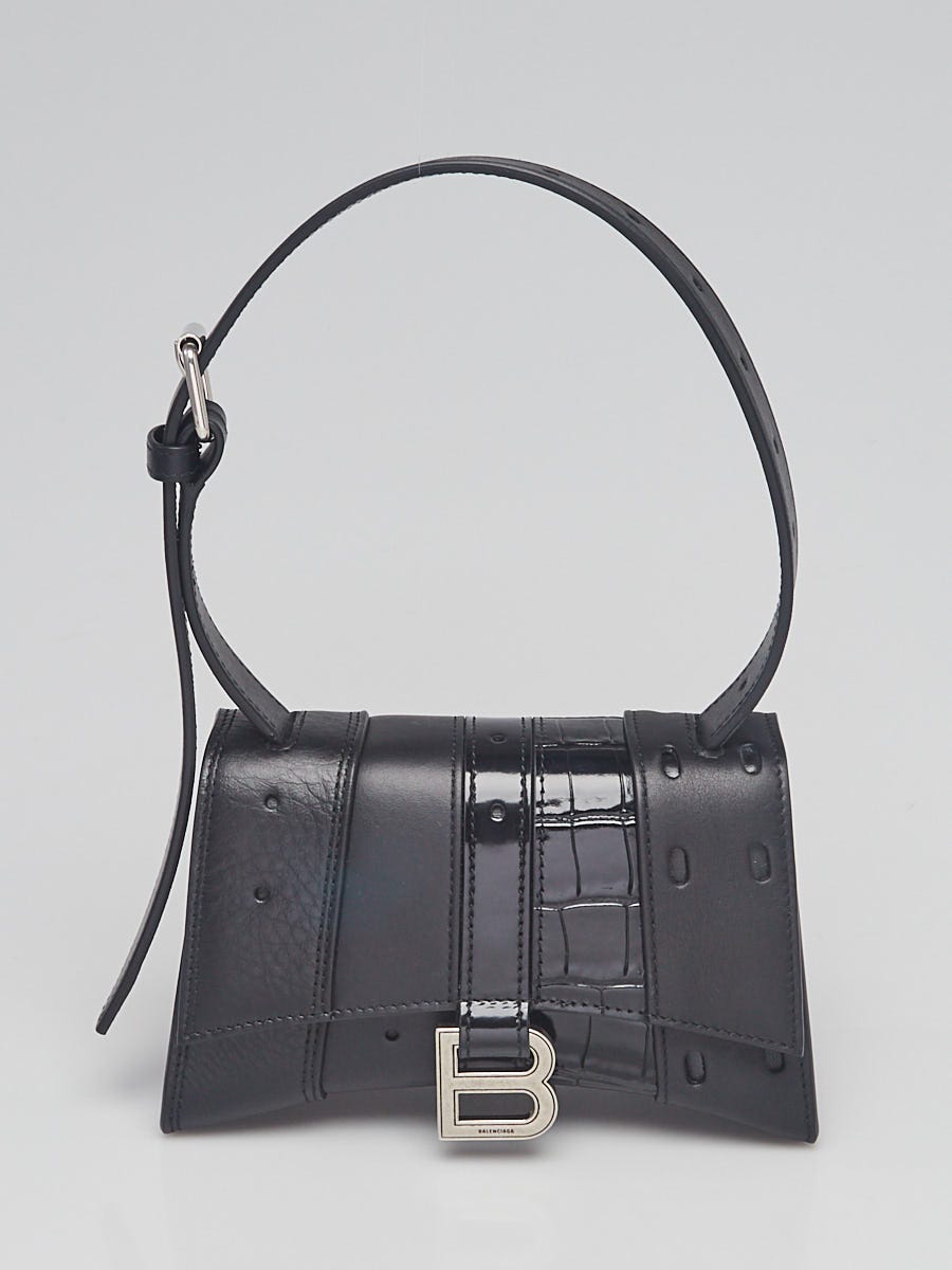 Black Hourglass mini leather cross-body bag