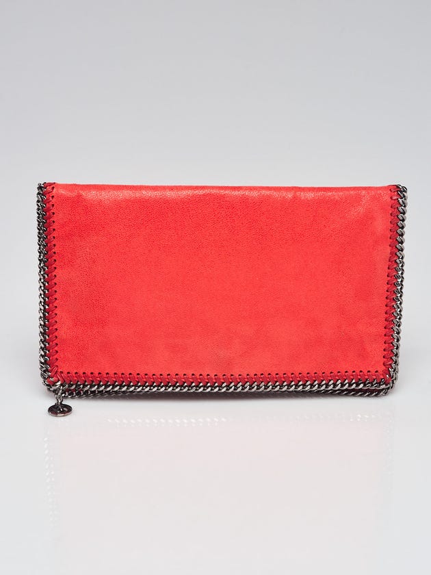 Stella McCartney Red Shaggy Deer Faux-Leather Falabella Fold Over Clutch Bag