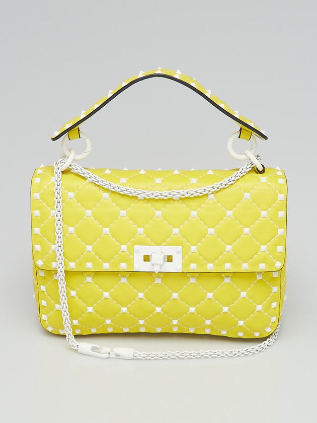 Valentino Yellow Quilted Leather Free Rockstud Spike Medium Shoulder Bag