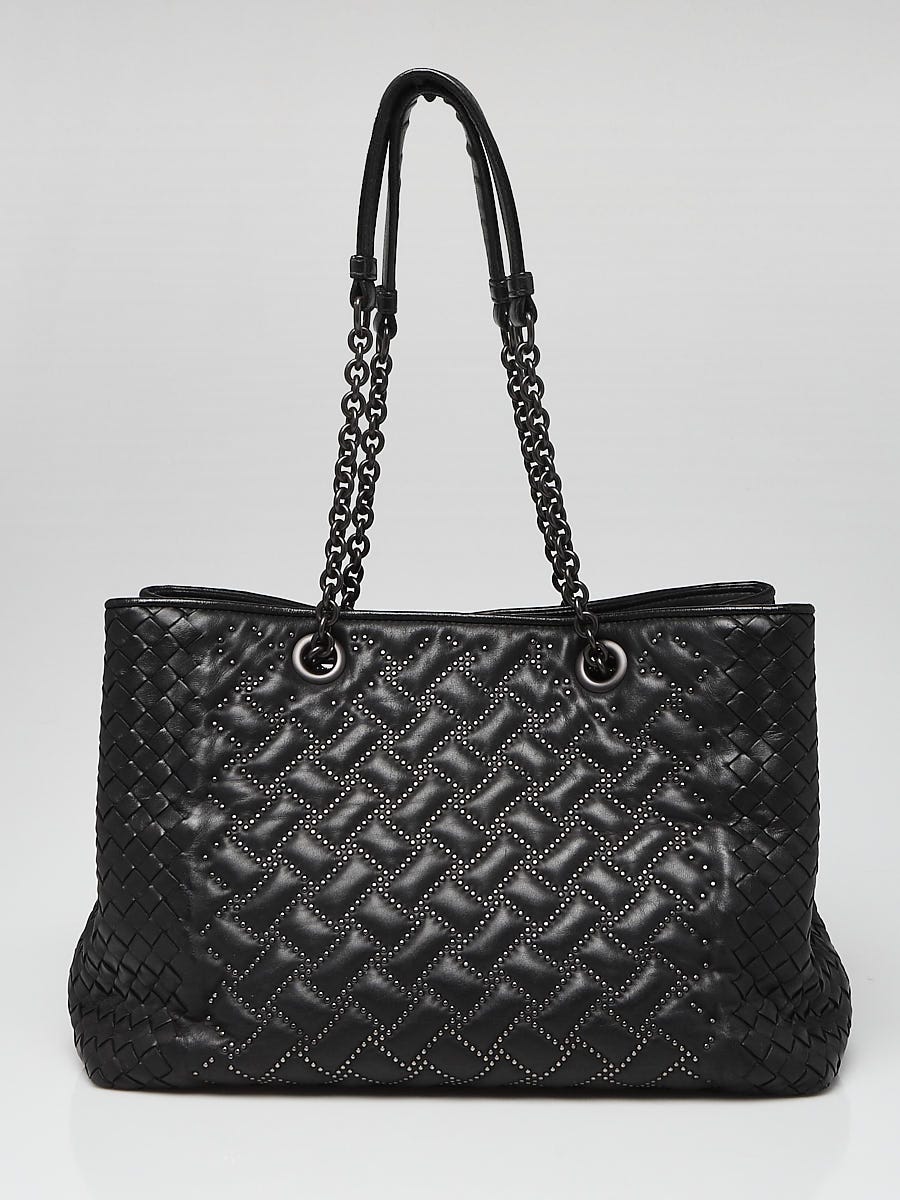 Bottega Veneta Black Woven Nappa Intrecciato Leather Studded Tote Bag