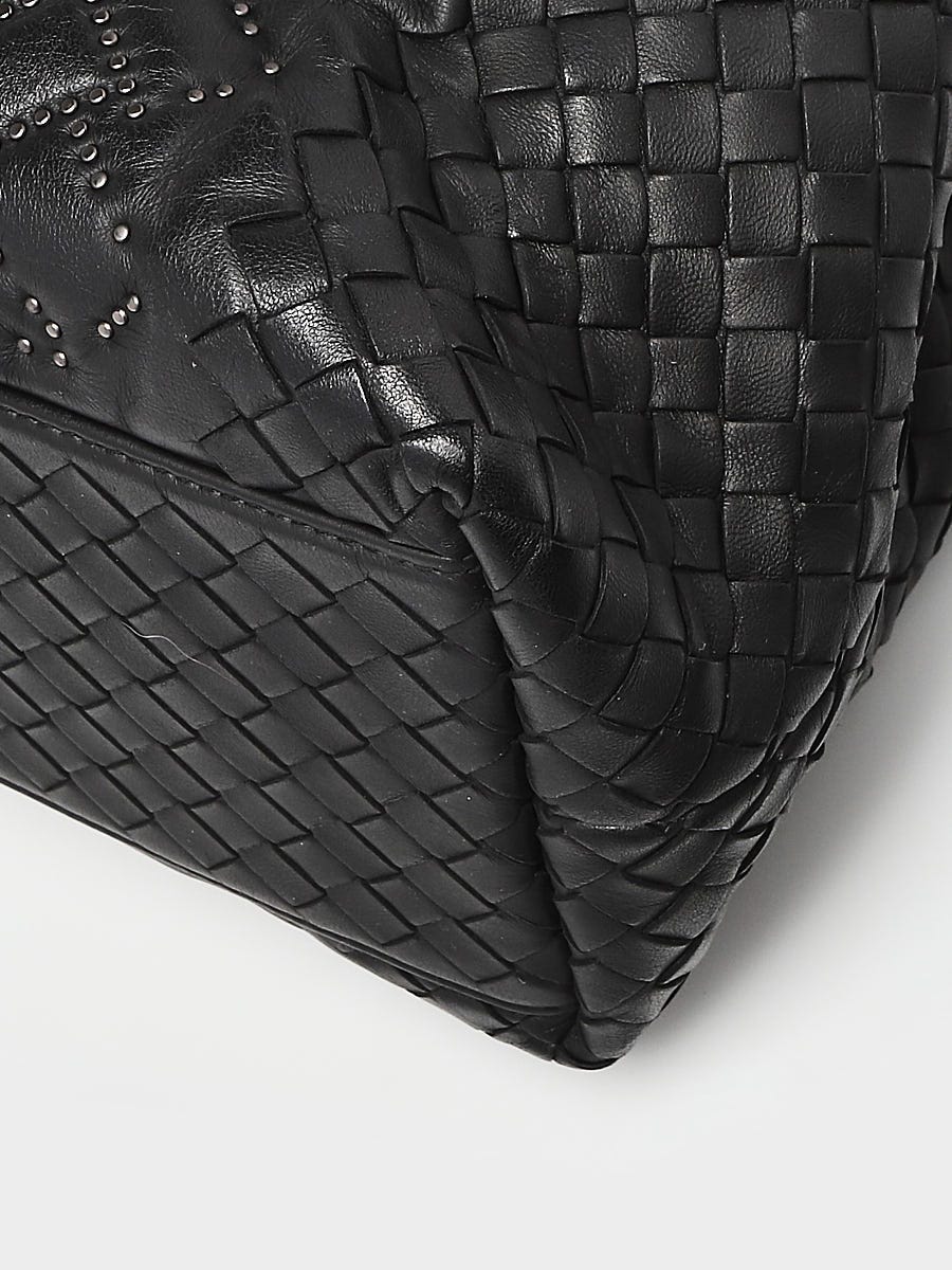 Bottega Veneta Black Woven Nappa Intrecciato Leather Studded Tote Bag