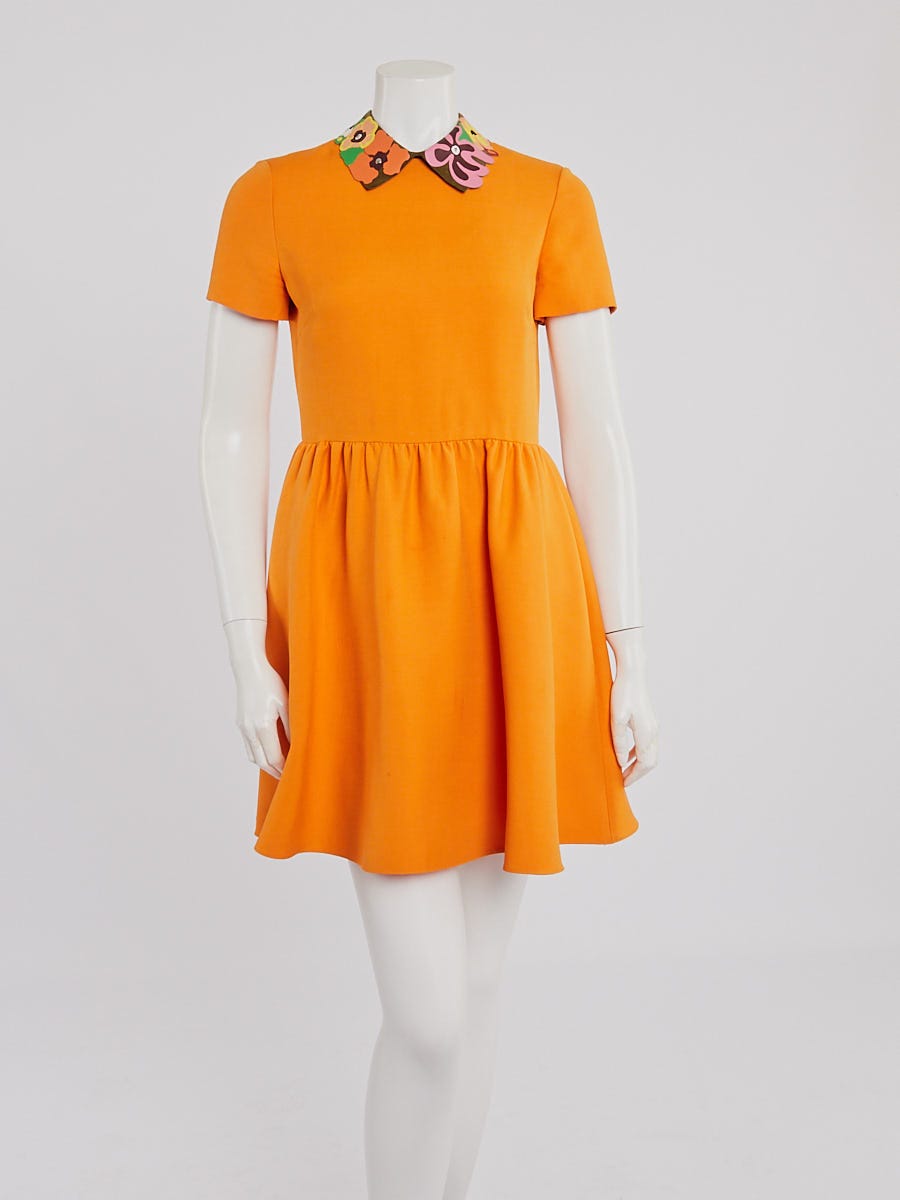 Valentino Orange Wool and Silk Short Sleeve Dress Size 2/36