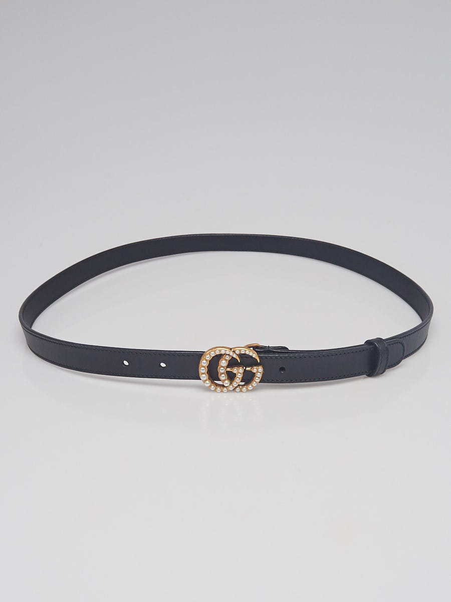 Leather belt with pearl Double G