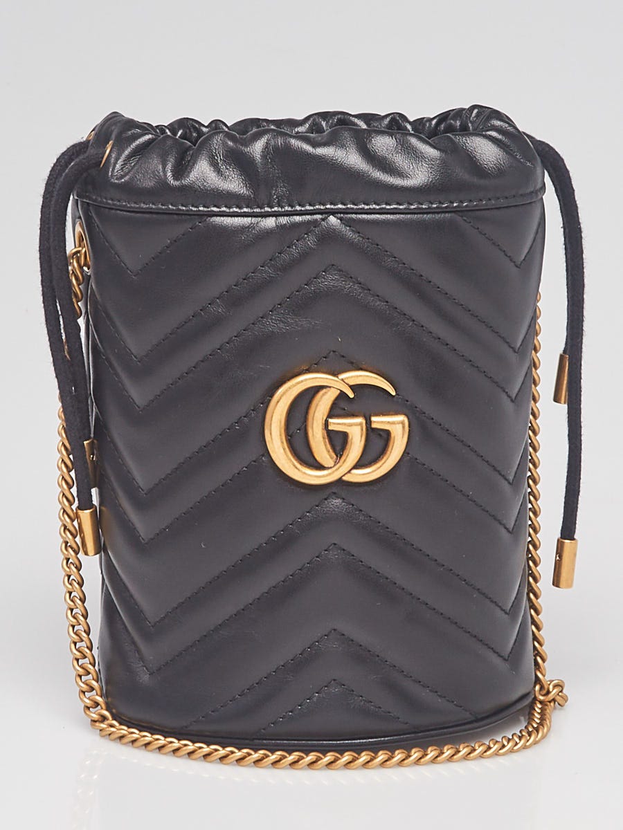 Gucci Black Quilted Leather Marmont GG Mini Bucket Crossbody Bag	