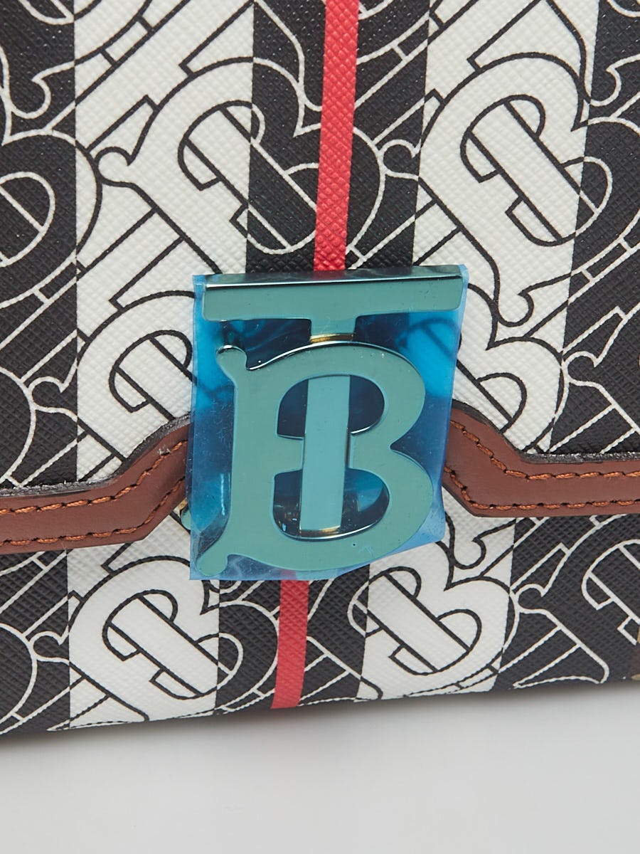BURBERRY E-canvas Monogram Stripe Medium Cube Bowling Bag Bridle Brown  1265628