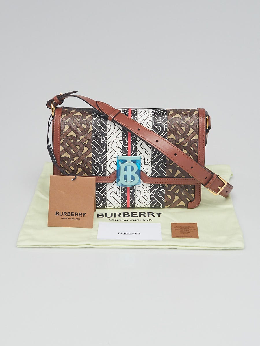 Burberry Monogram Stripe E-canvas & Leather Belt In Bridle Brown