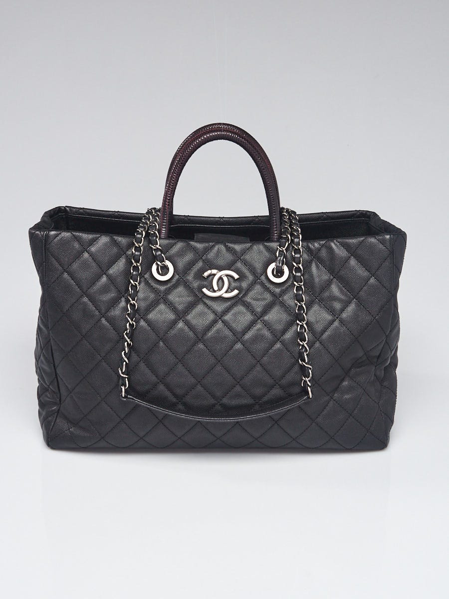 Chanel Black Quilted Caviar Leather and Lizard Coco Handle Large