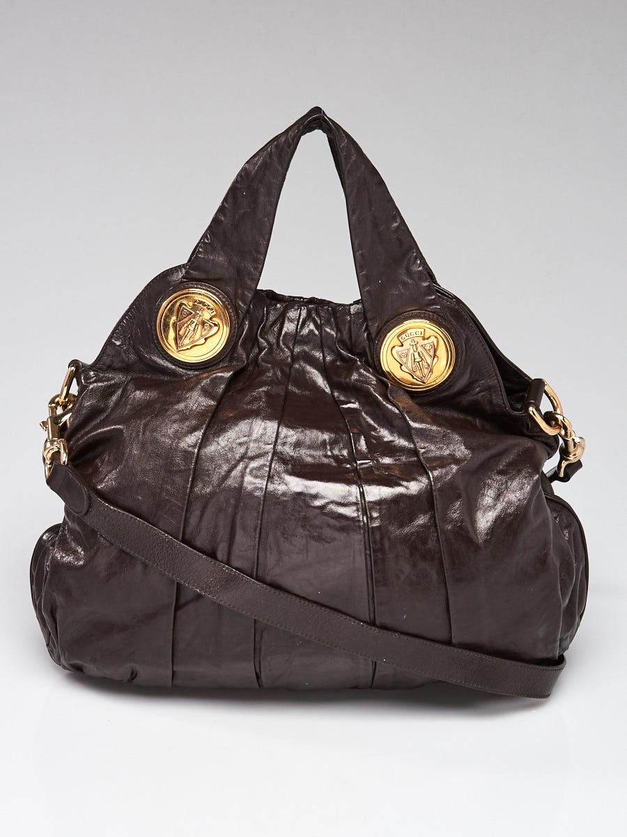 Gucci Dark Brown Leather Medium Top Handle Hysteria Bag - Yoogi's Closet