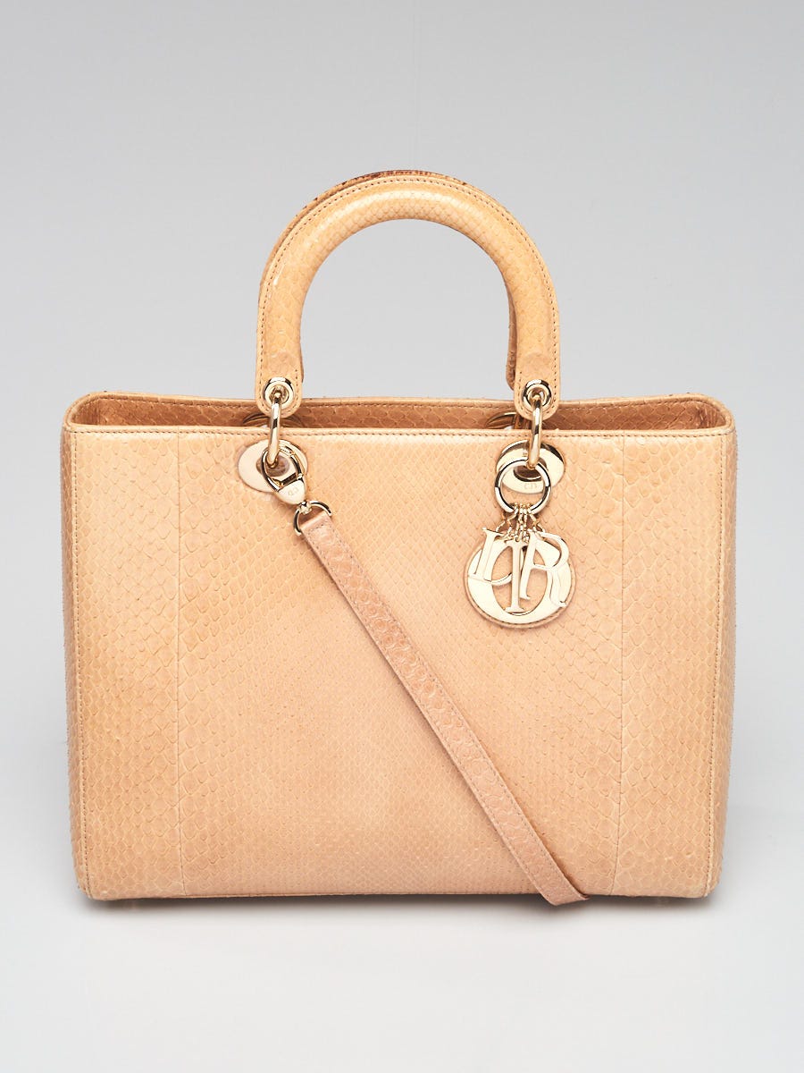 Christian Dior Beige Python Large Lady Dior Bag | Yoogi's Closet