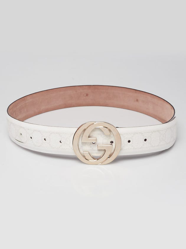 Gucci White GG Coated Canvas/Leather Interlocking G Belt Size 100/40 -  Yoogi\'s Closet