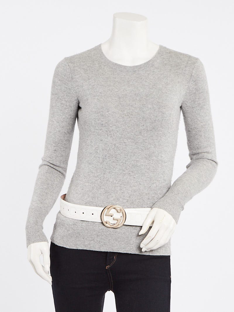 Gucci White/Beige GG Canvas and Leather Interlocking G Belt 90CM Gucci