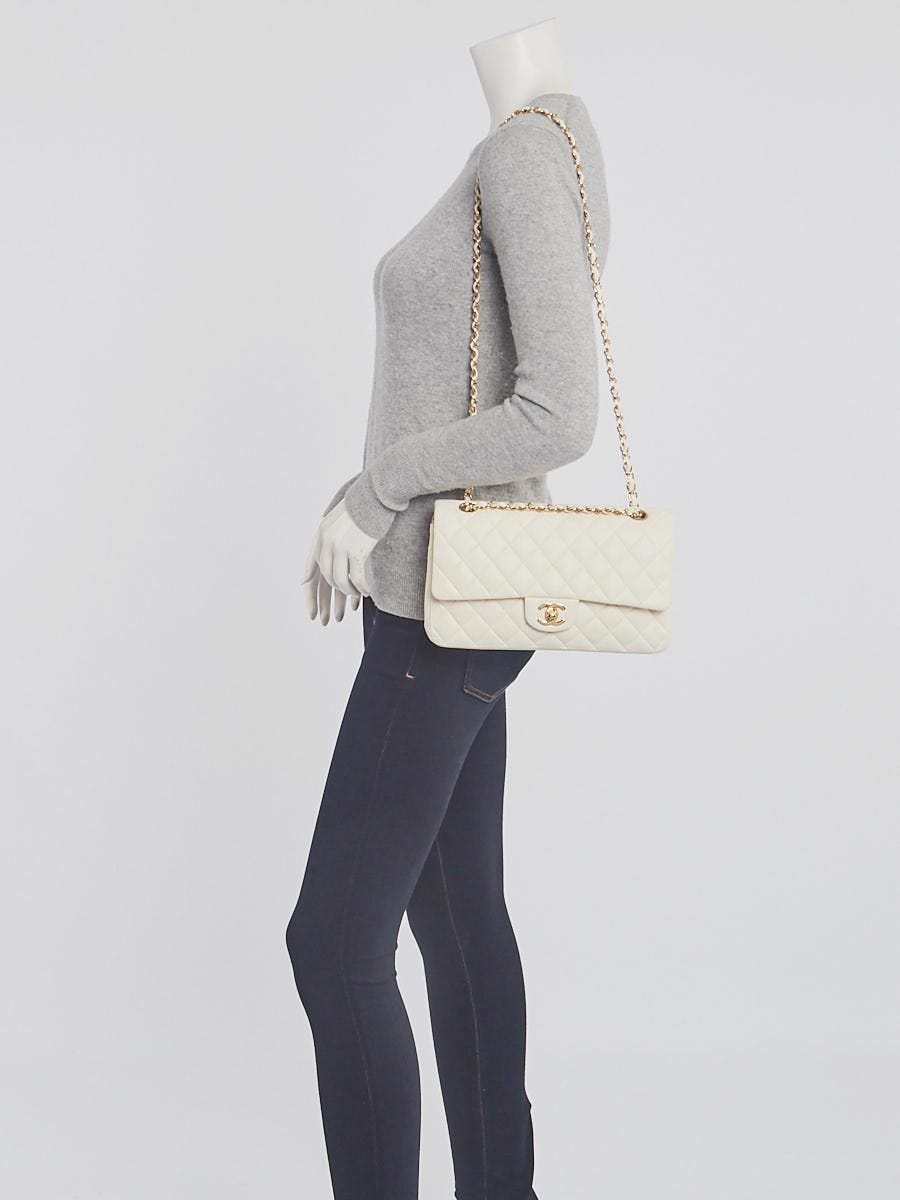【めいちゃんママさん専用】CHANEL ホワイト　ゴールド Chanel Ivory Quilted Lambskin Leather Classic Medium Double Flap