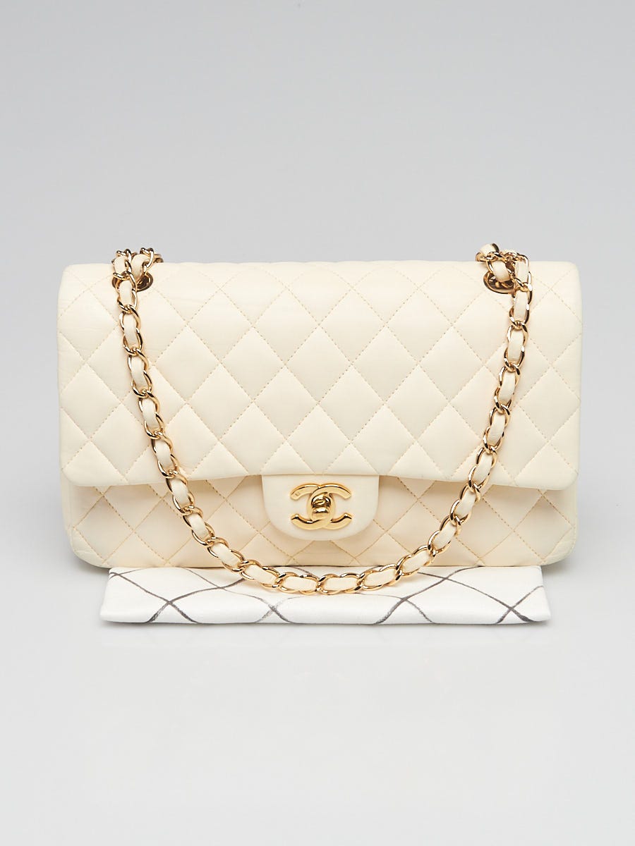 Chanel Classic Medium Double Flap 20B Ivory Chevron Caviar Leather, Shiny  Gold Hardware, Preowned in Box
