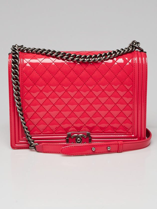 Chanel Pink Quilted Patent Leather Large Boy Bag