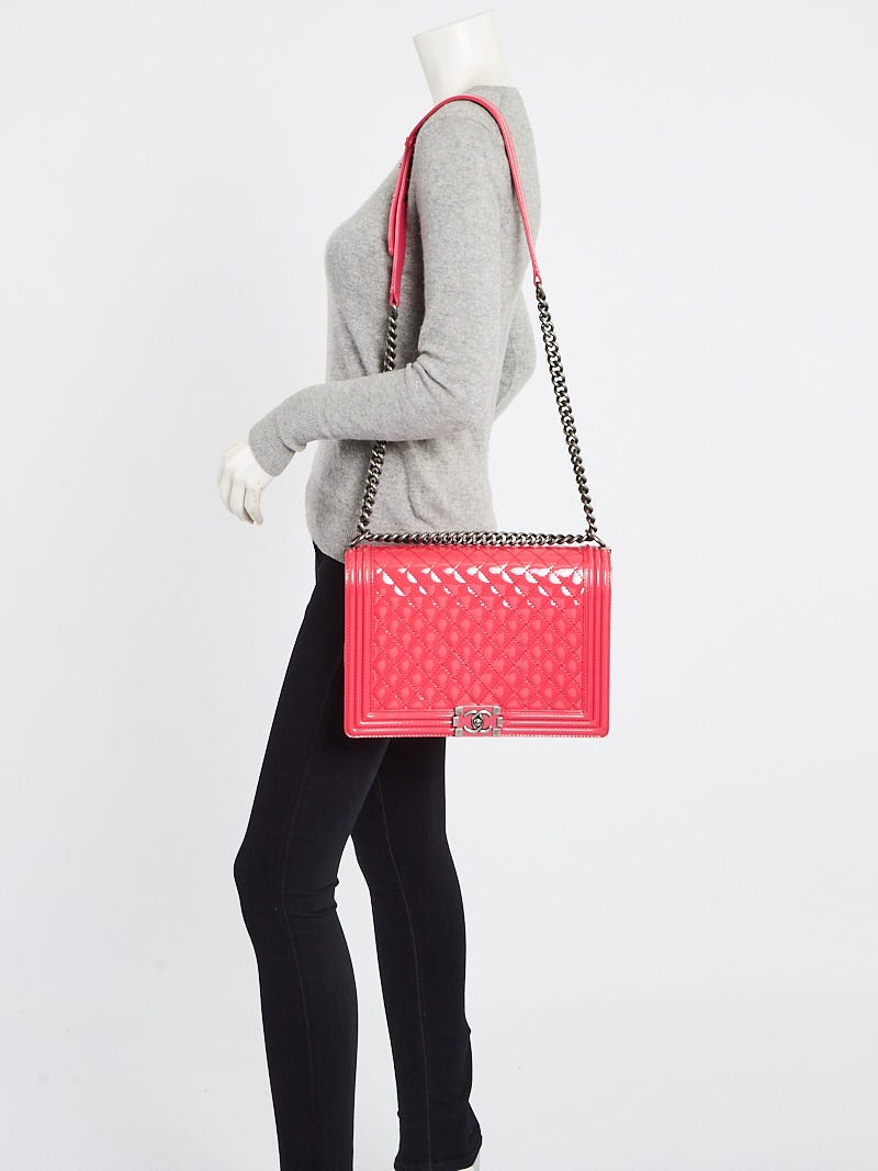 Chanel Pink Quilted Patent Leather Large Boy Bag