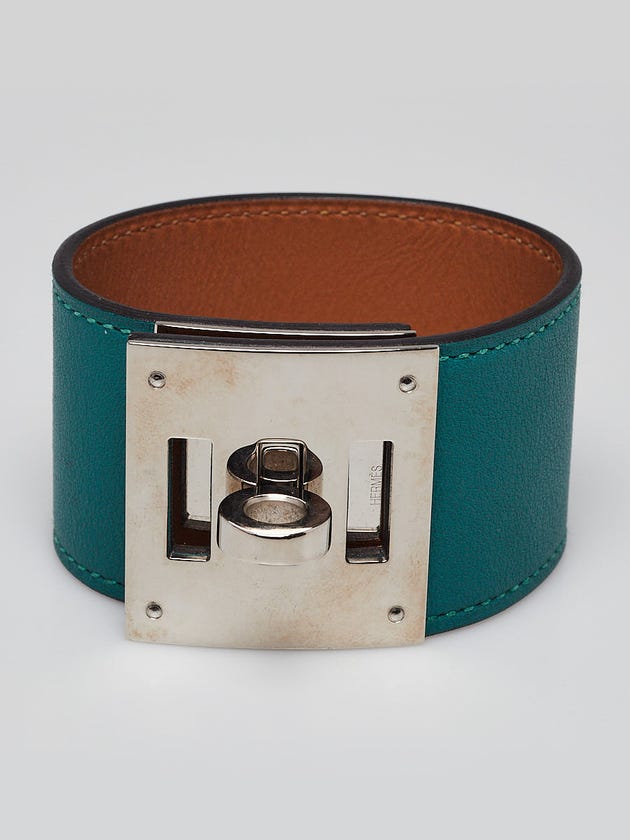 Hermes Malachite Swift Leather Palladium Plated Kelly Dog Bracelet