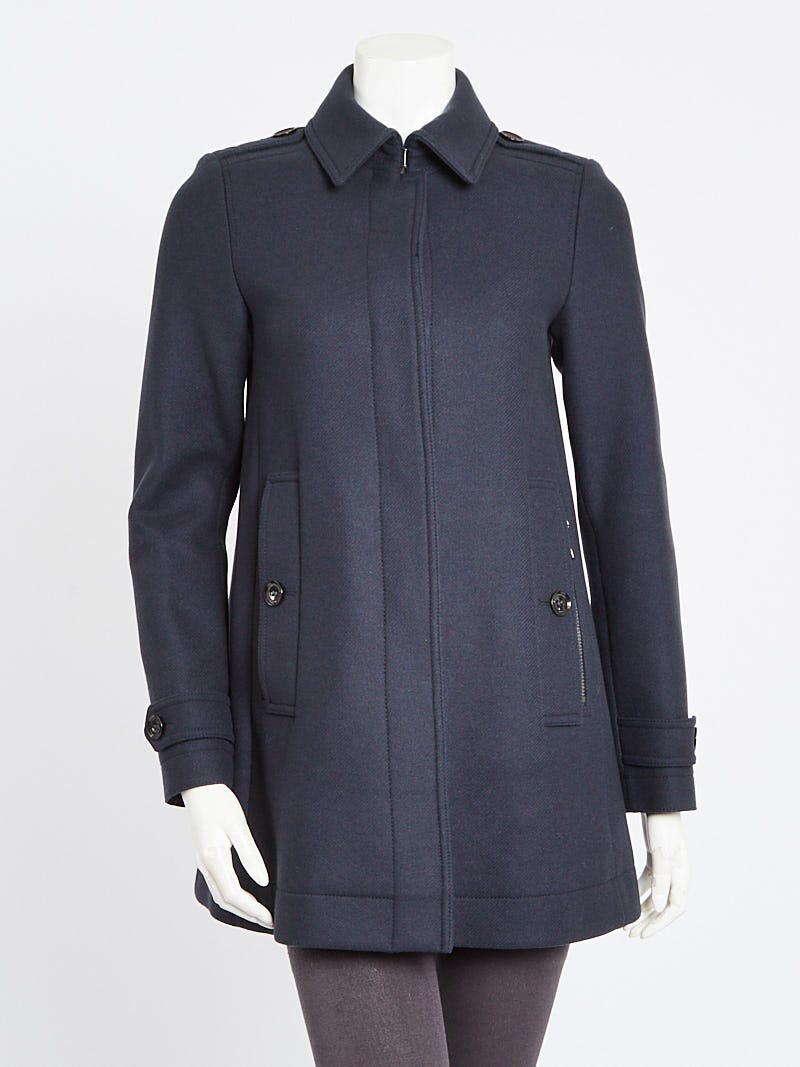 ジャケット・アウター Burberry wool double zip single P coat Women Burberry Pea Coat Double Breasted Navy Blue Wool Size