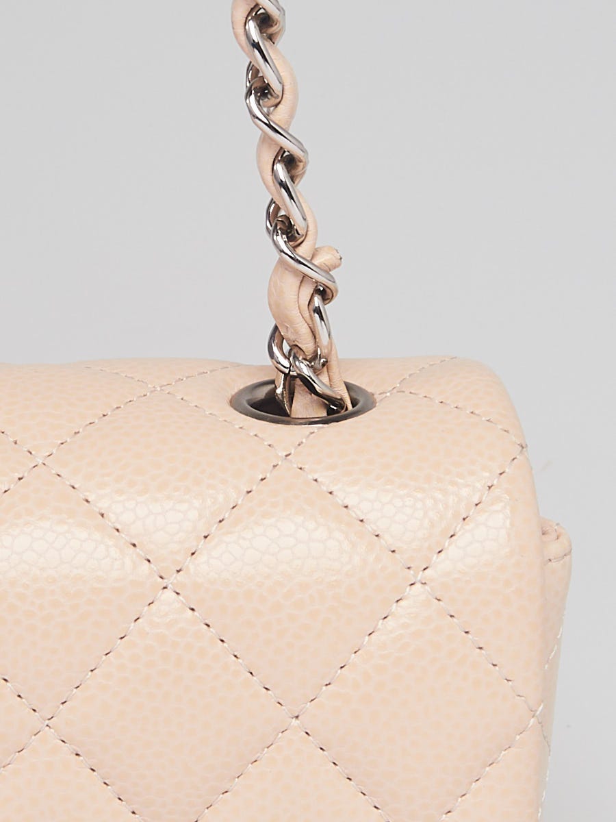 Chanel Metallic Pink Quilted Calfskin Mini Rectangular Classic Single Flap Silver Hardware, 2018 (Very Good), Womens Handbag