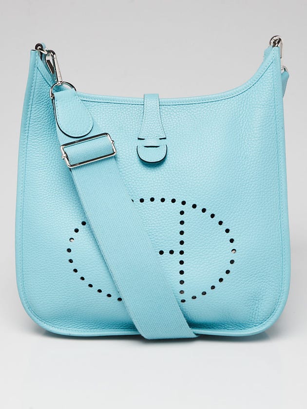 Hermes Blue Atoll Clemence Leather Evelyne PM III Bag
